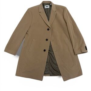Joseph Abboud Wool Cashmere Blend Overcoat 46 Reg Tan Beige Single Breasted Long